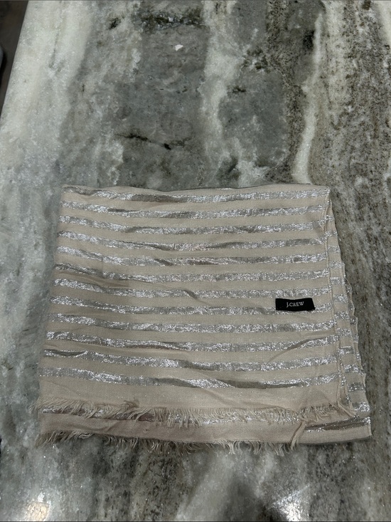 J. Crew Accessories - J. Crew Beige Scarf with Silver Metallic Stripes and Fringe